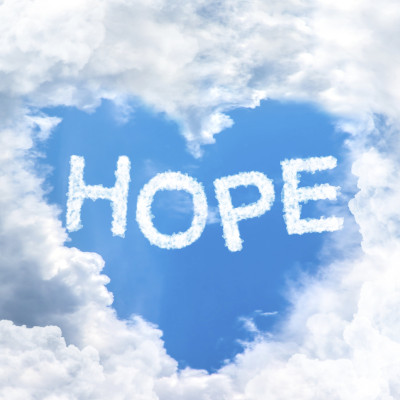 sky cloud hope concept word inside heart shape